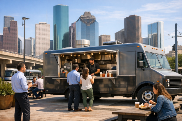 Urban food truck dining scene